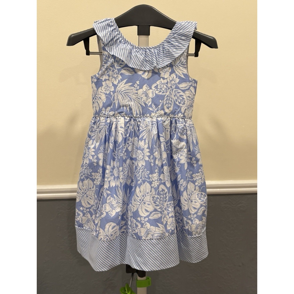 SAVANNAH Toddler Girls 8 Dress Blue Floral Ruffles Sleeveless